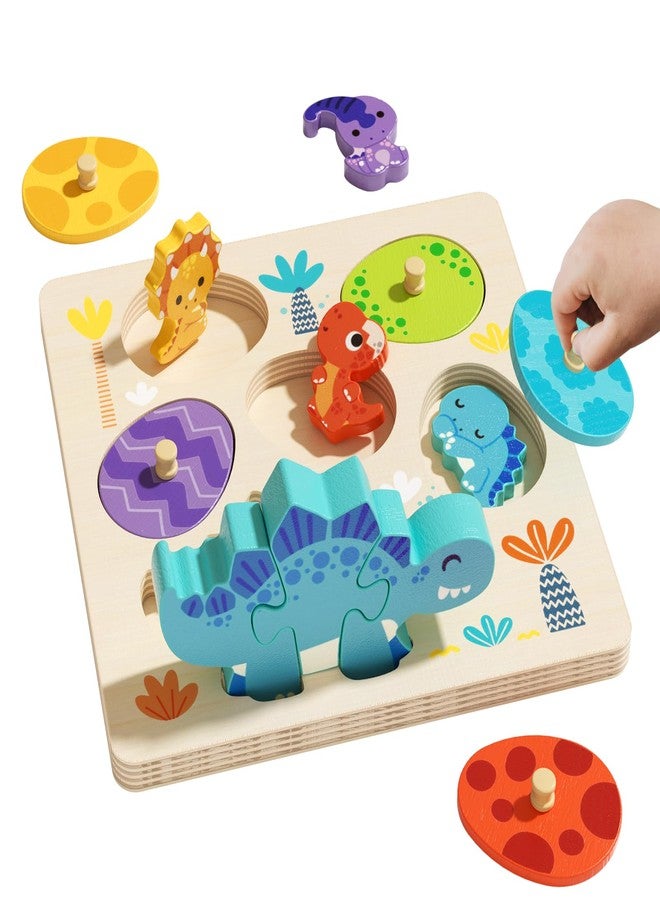 EDUTREE Wooden Toddler for Puzzle 2-4, Dinosaur Matching Eggs Peg Puzzles, Preschool Learning Educational Montessori Toys for 2 3 4 Year Old Boys Girls - Image 1